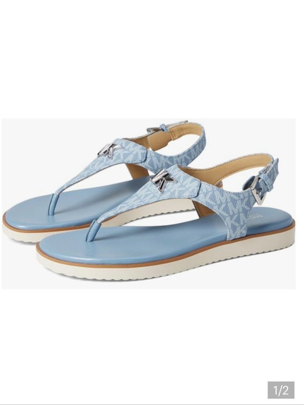 Michael Kors Jilly Light Blue Logo T-Strap Sandals Size 10 NWB
